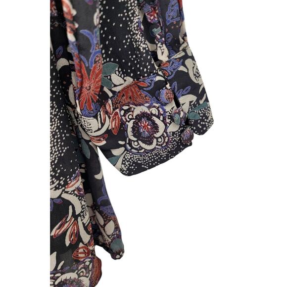 Free People Stealing Fire Floral Print Mini Dress Boho V-Neck Long Sleeve‎ Tunic - Picture 8 of 10